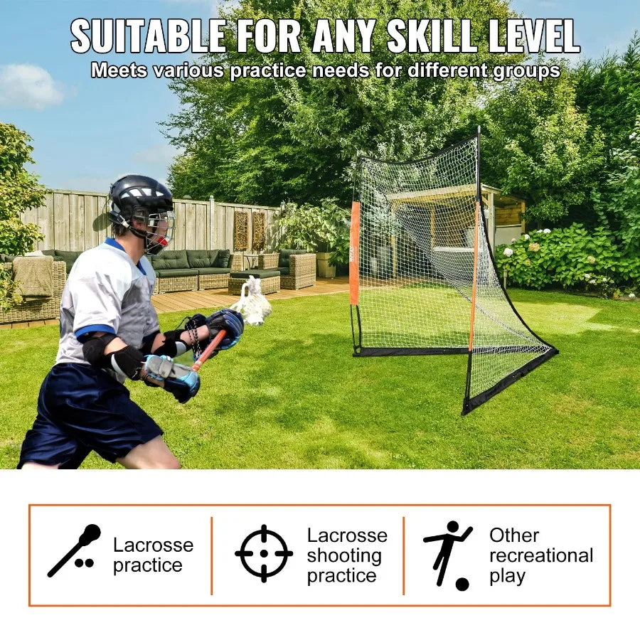 Lacrosse Goal 6' x 6' Lacrosse Net Portable Lacrosse Goal with Carry Bag Fiberglass Rod Backyard Lacrosse Training Equipment E