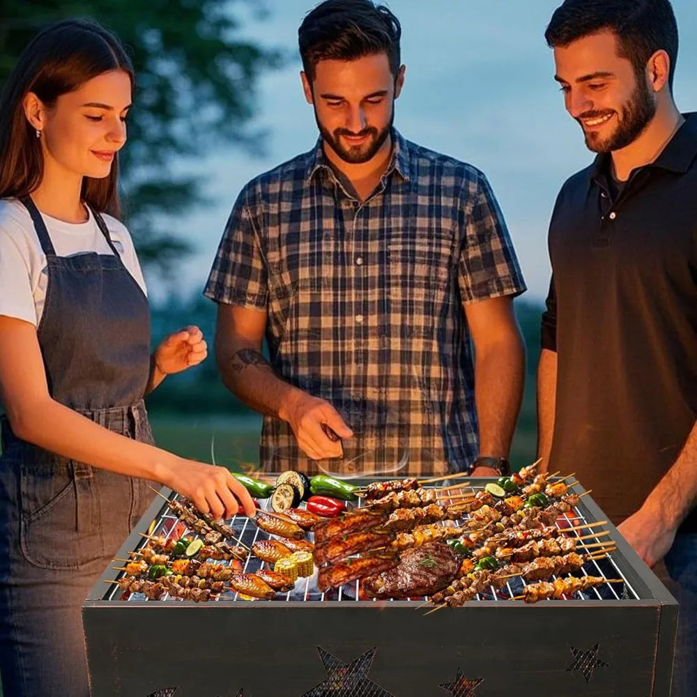 Fire Pit BBQ Charcoal Grill, 26 Inch Outdoor Extra Deep Wood Burning Firepit with Poker