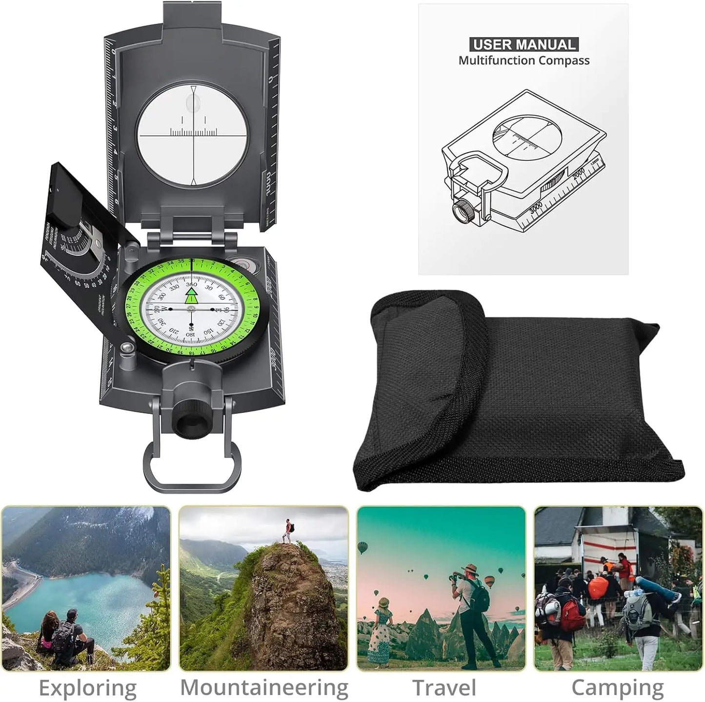 Anbte Compass Hiking,Waterproof Metal Compass with Clinometer,Lightweight,for Camping,Hunting,Hiking Navigation.