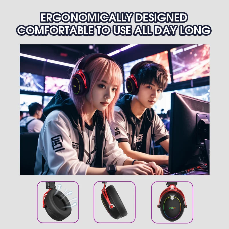 LDON F05 Gaming Headset with RGB and Noise Canceling Microphone 7.1 Surround Sound for PS5 PS4 One PC Laptop Mac Computer PC