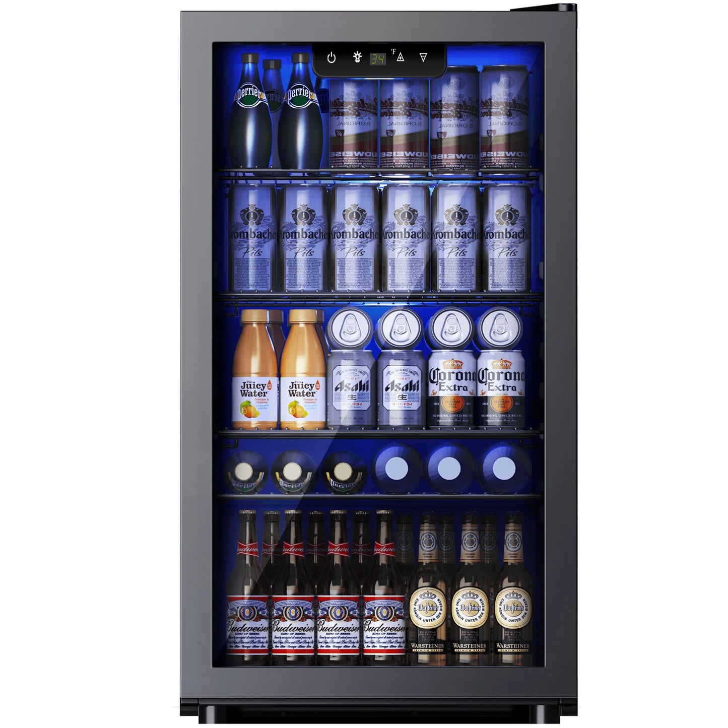 Simzlife 130 Can Beverage Refrigerator and Cooler with Glass Door for Home, 17.3 in D, 31.3 in H, Silver
