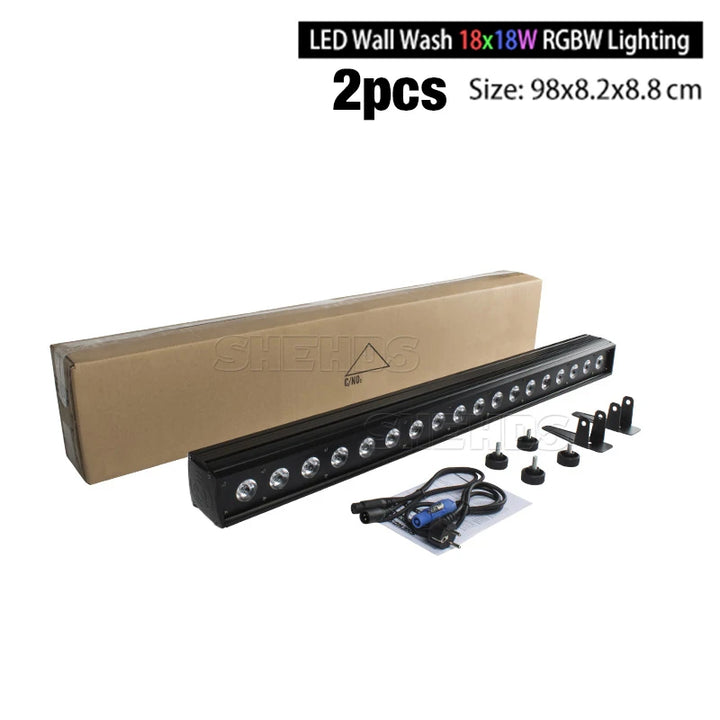 SHEHDS 2/4pcs LED Wall Wash Bar 18x18W RGBWA+UV 6in1 Lighting For Dj Disco Indoor Horse Race Lamp Christmas Decorations