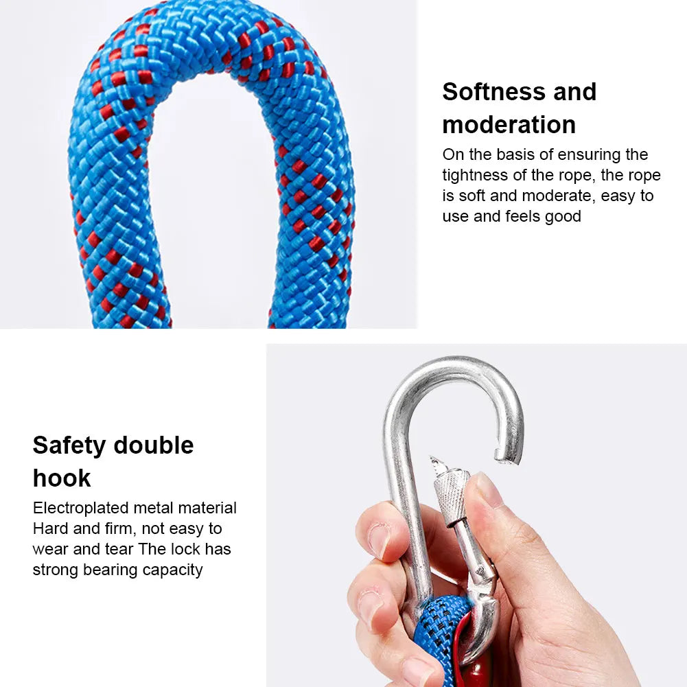 10mm Rock Climbing Rope with Hooks for Outdoor Static Rappelling Mountaineering Rescue and Fire Escape