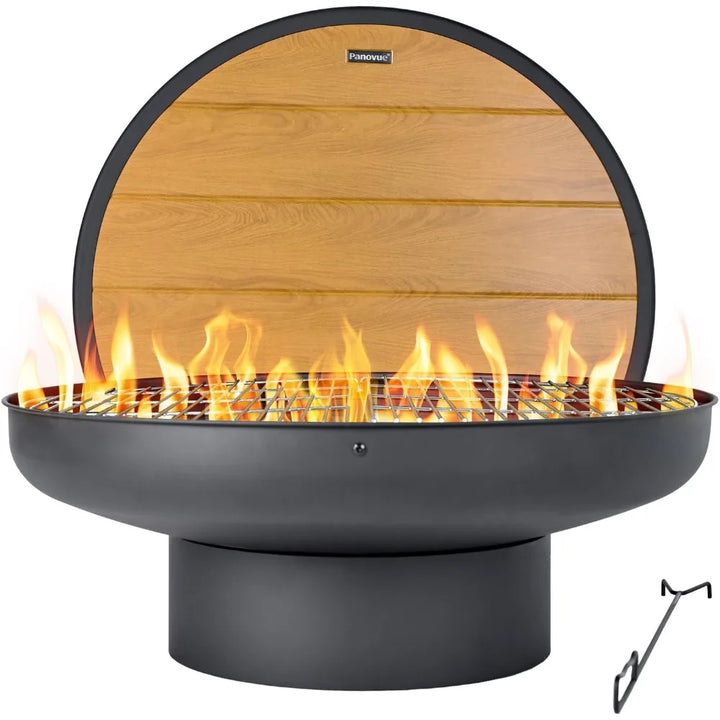 32in Fire Pit Table with Lid,Heavy Duty and Deep Fire Bowl,Outdoor Wood Burning BBQ Grill Firepit Bowl with Cover Lid, Fire Pit