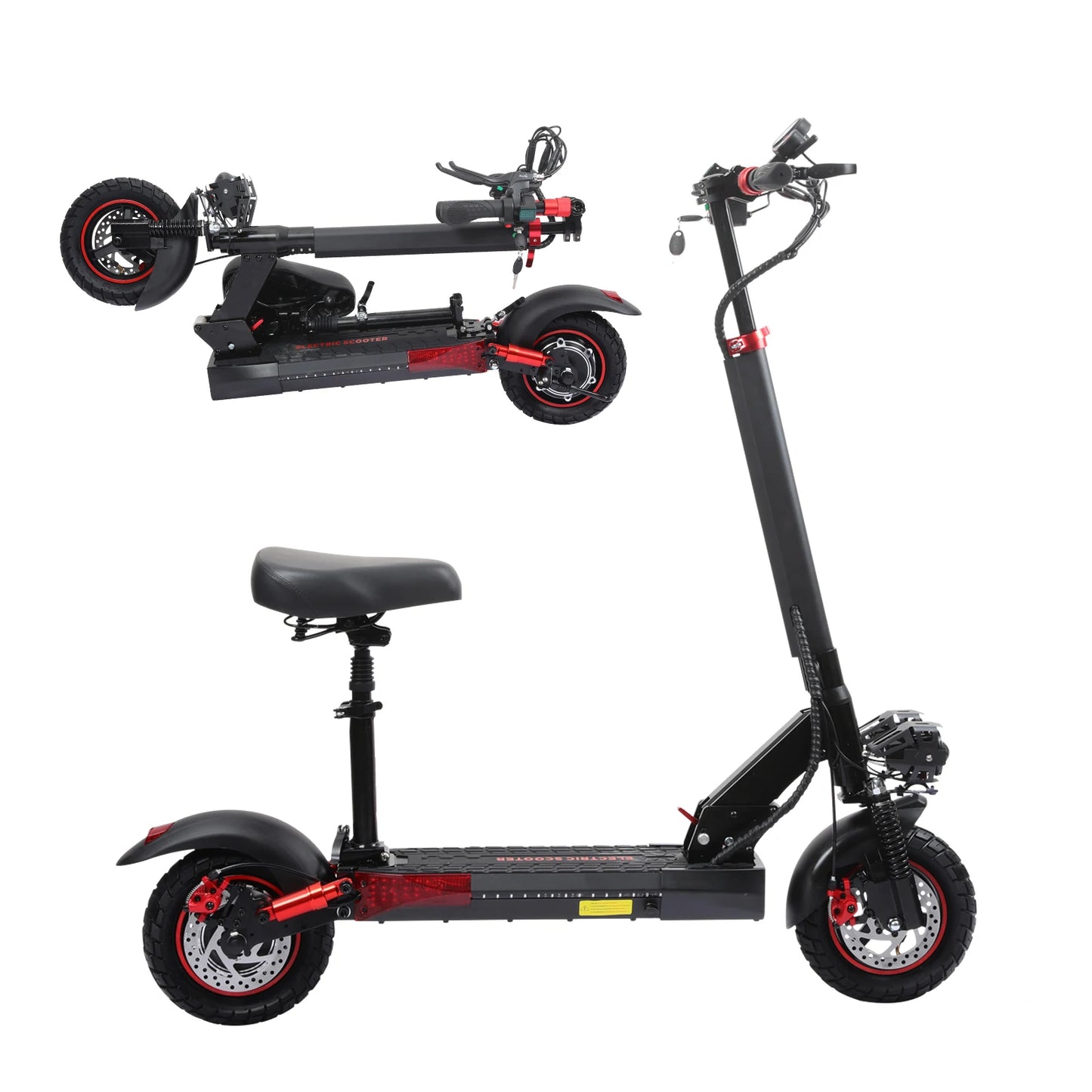 1200W Foldable Adult Electric Scooter with Seat, 11'' Off-road Tires, 48V 21Ah Battery, Dual Suspension Commuting E-scooter