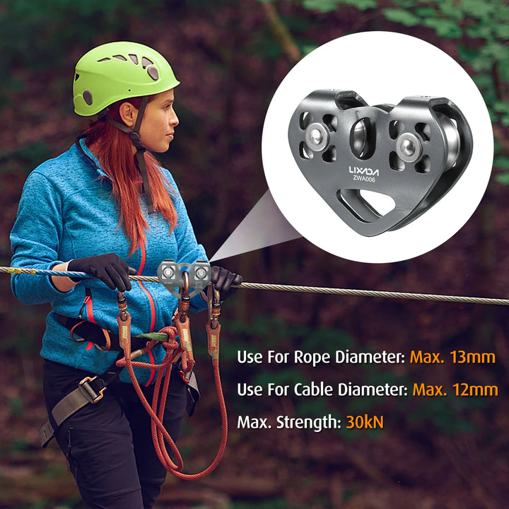 Cable Trolley Trolley Lixada 30kN Cable Trolley Pulley with Ball Bearing Climbing Caving Aloft Work  Zipline Cable Trolley