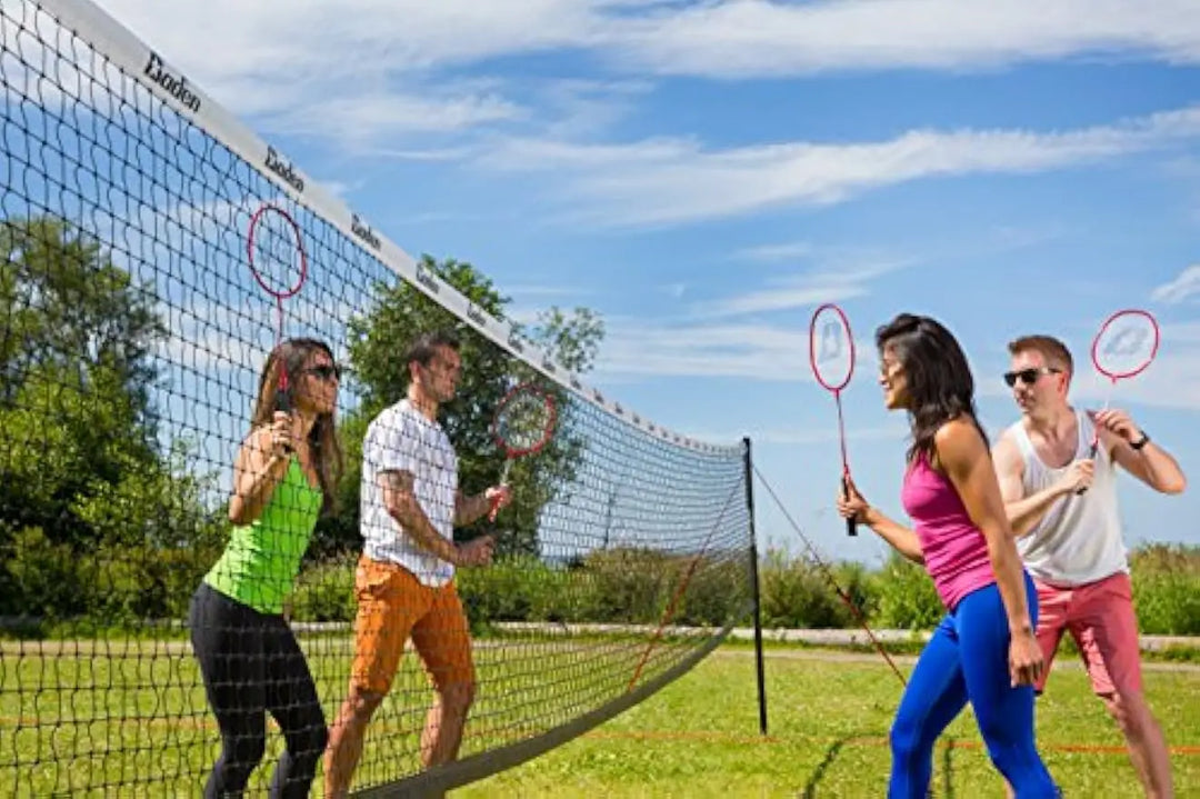 Portable Volleyball & Badminton Combo Set with 4 Racquets, Net, Ball, Pump & Carry Bag for Outdoor Fun