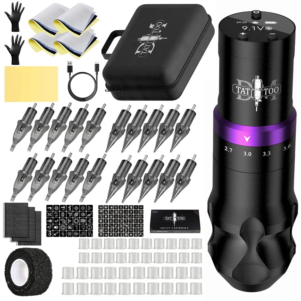 DM Gorilla Wireless Tattoo Kit Adjustable Stroke Tattoo Machine 1500mAh Powerful Customized Low Noise Motor For Permanent Makeup