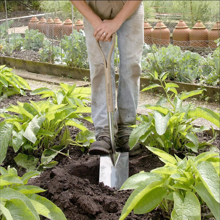 Treaded Stainless Steel Digging Spade, Ash Wood Handle Traditional Garden Tool for Efficient Soil Digging