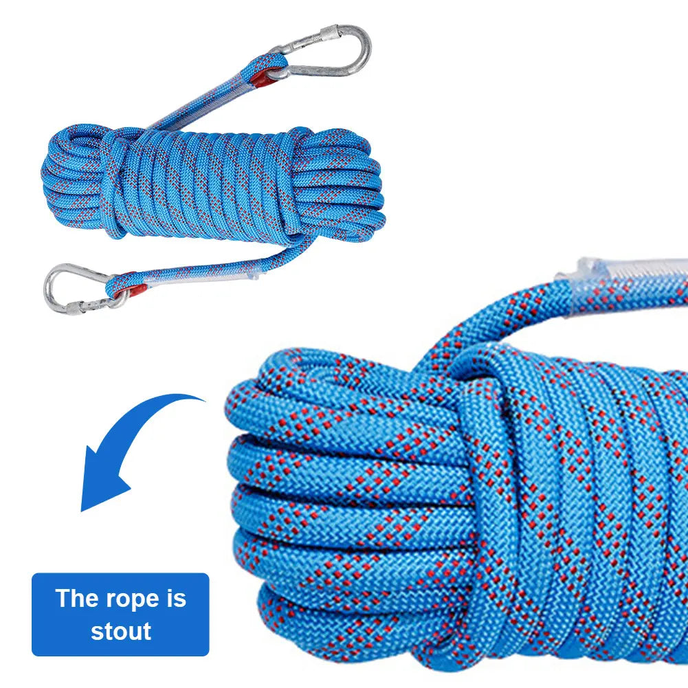 10mm Rock Climbing Rope with Hooks for Outdoor Static Rappelling Mountaineering Rescue and Fire Escape