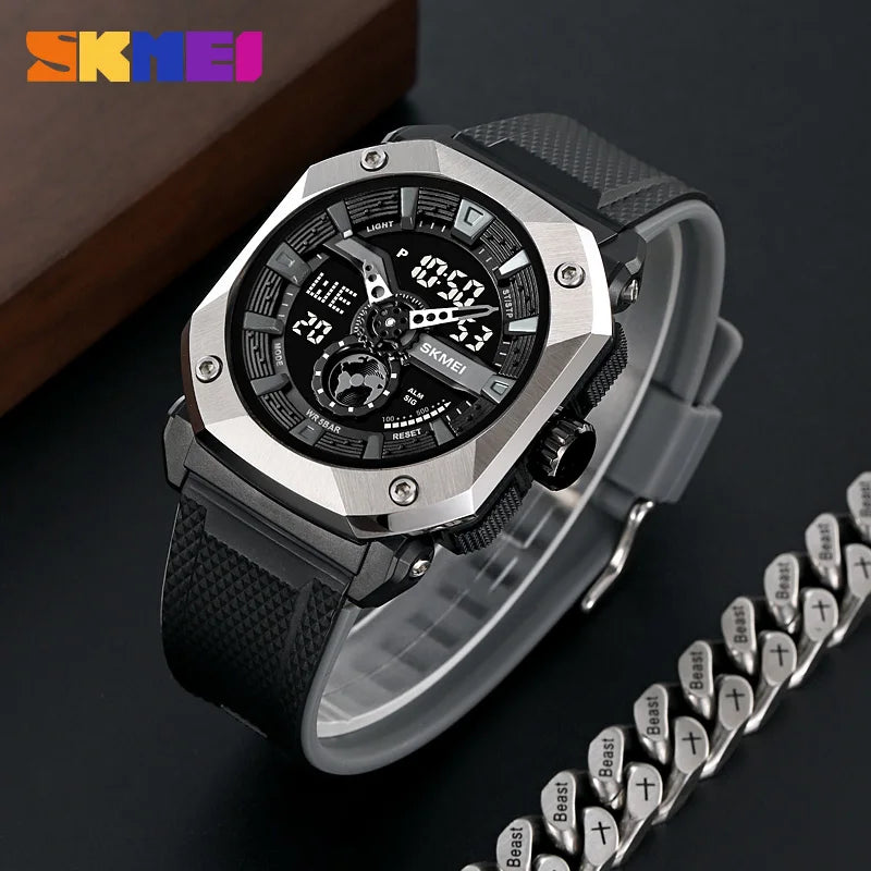 SKMEI 3 Time LED Light Digital Sport Mens Watch Multifunctional Countdown Wristwatches 5Bar Waterproof Date Alarm reloj hombre