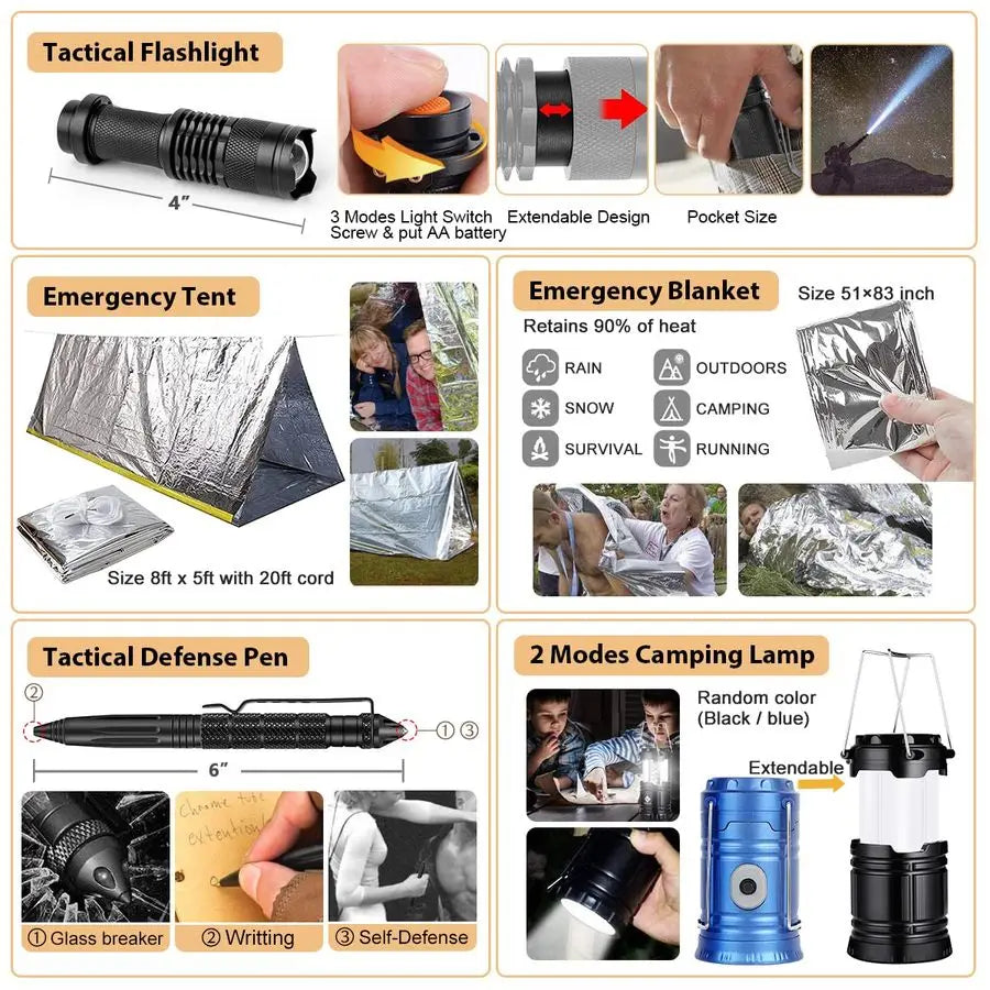 Kit, 250Pcs Survival Gear First Aid Kit with Molle System Compatible Bag and Emergency Tent, Emergency Kit for Earthquake, Outdo
