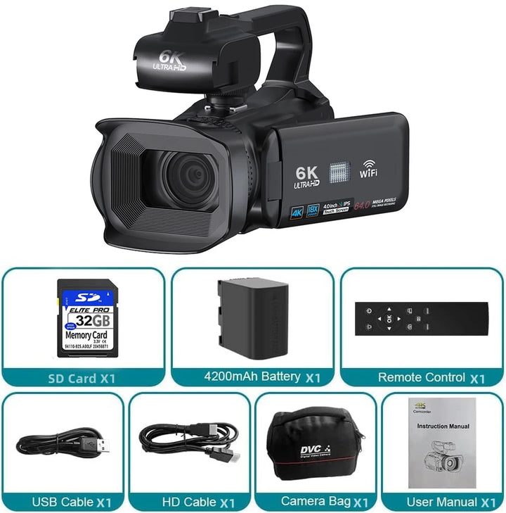 64MP 4K Camcorder 4.0 Inch 270° Rotate Touch Screen 18X 4K UHD Professional Digital Video Camera Youtube Livestream Wifi Webcam