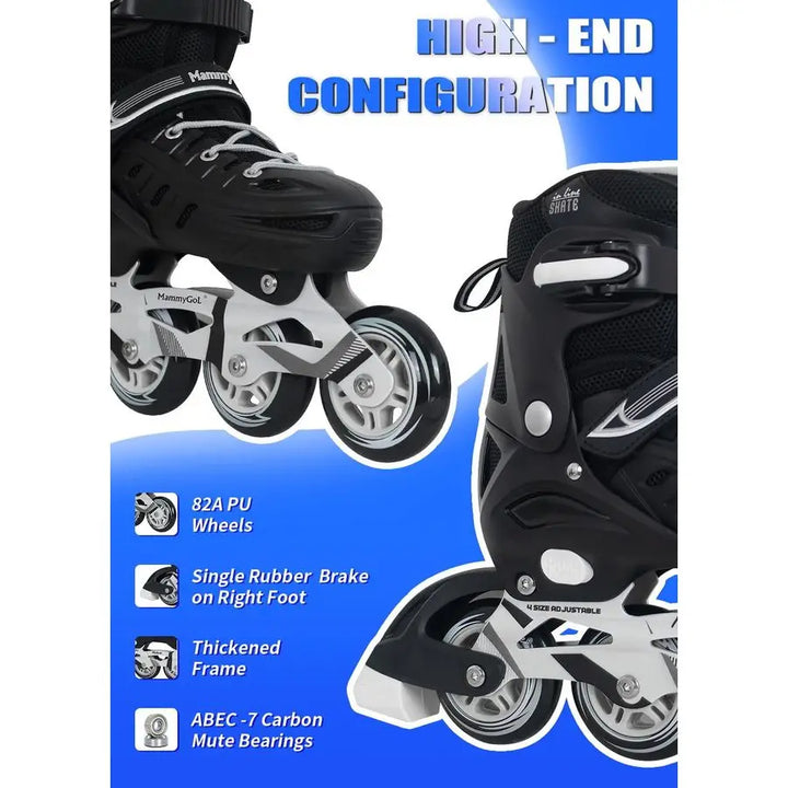 Adults Adjustable Inline Skates, Safe and Durable Roller Skates with Giant Wheels, High Performance Professional Skates for Men