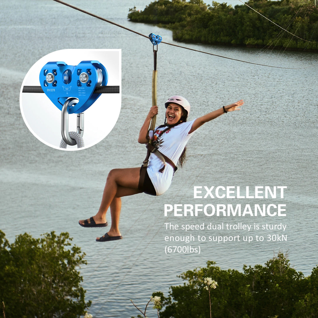 Cable Trolley Trolley Lixada 30kN Cable Trolley Pulley with Ball Bearing Climbing Caving Aloft Work  Zipline Cable Trolley