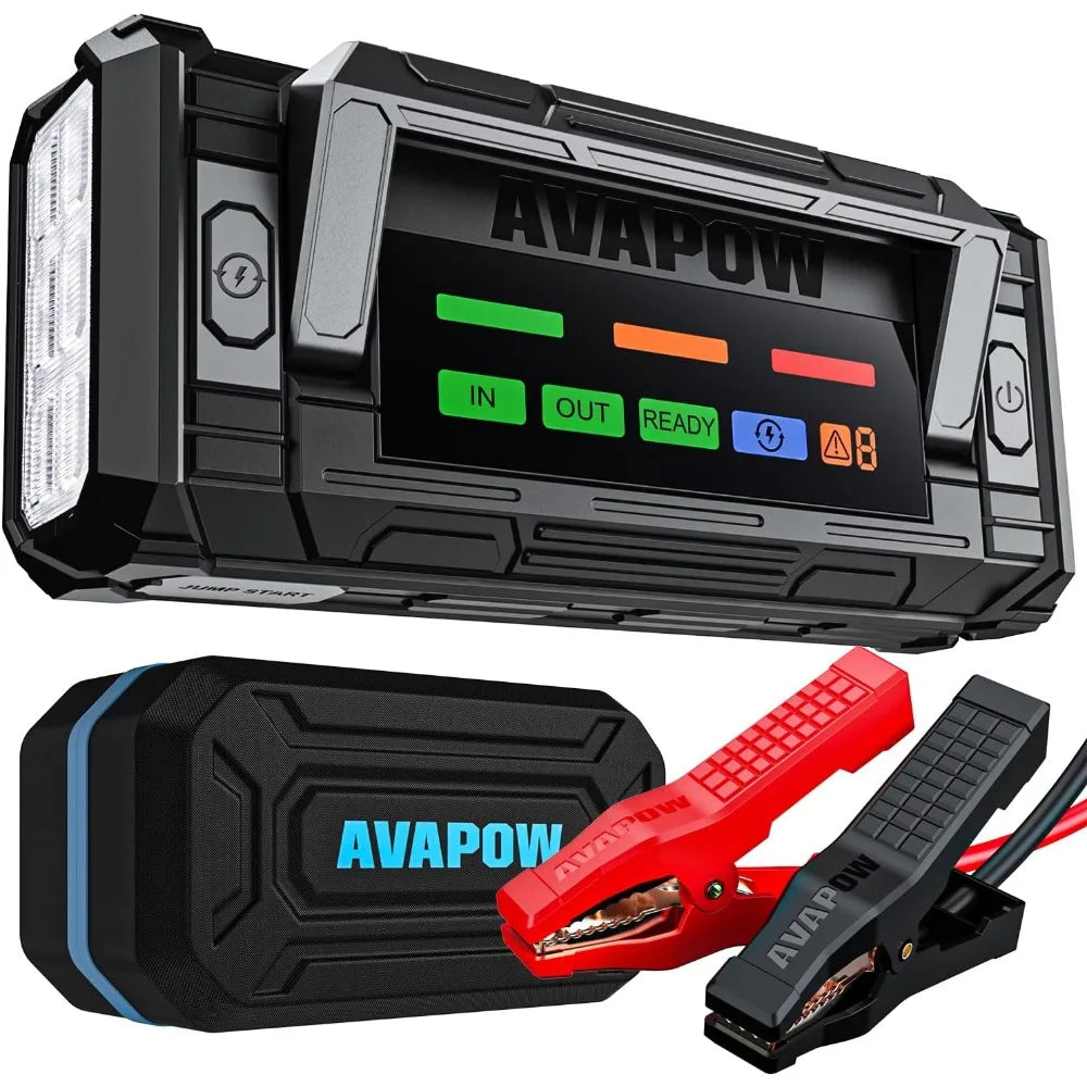 AVAPOW 8000A Battery Jumper Starter Portable with 4″ HD Display PD 30W Dual-Way Fast Charging, 12V Car Starter Jump Box & Batter