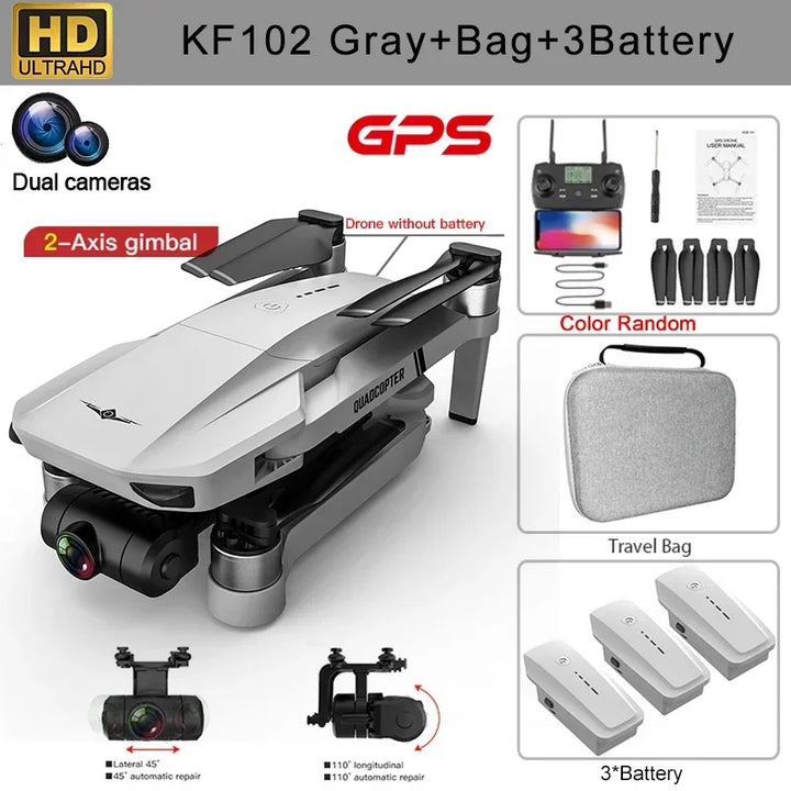 KF102 4K GPS Drone Dual HD Camera 2-Axis Gimbal WIFI FPV Foldable Quadcopter Aerial Photography Perfect Gift for Enthusiasts