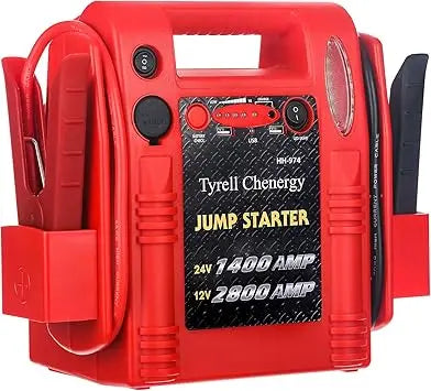 12V/24V Jump Starter,2800/1400 Peak Amp,Truck Battery Booster Pack, and Pure Copper Jumper Cables,Heavy Duty Jump Box Includes D