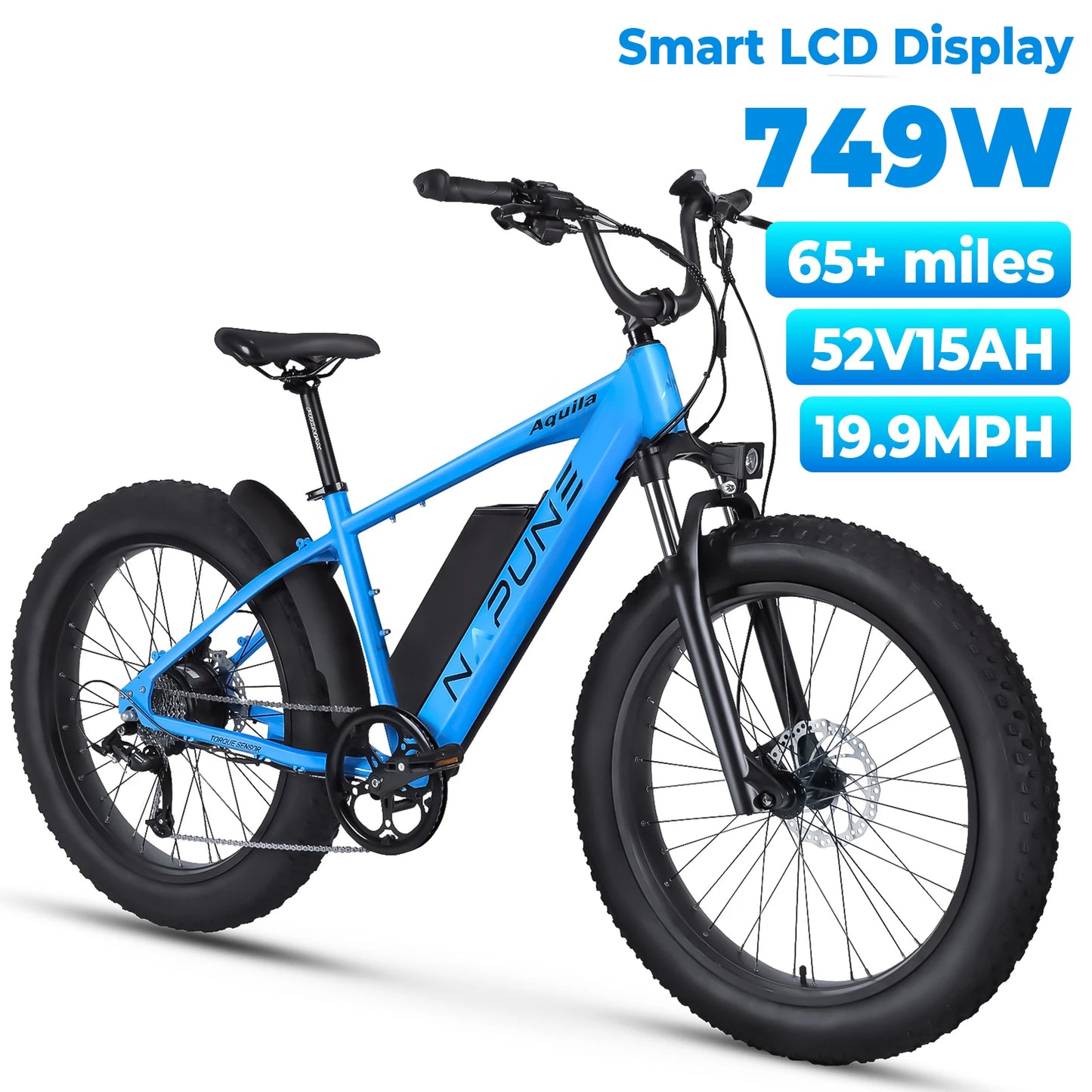 750W off-road electric bicycle 52V 17Ah 26 inch 4.0 fat tire with USB port and Bluetooth APP LCD screen 9-speed