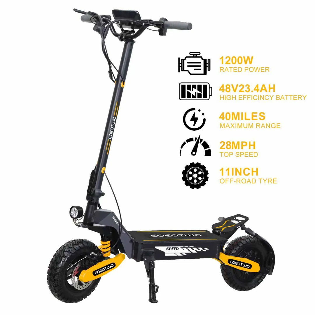EOEOTWO GT06 Electric Scooter,1200W Motor,40/20Miles Range&30mph,11'' Off Road Tires,Dual Suspension E-Scooter+1 Year Warranty