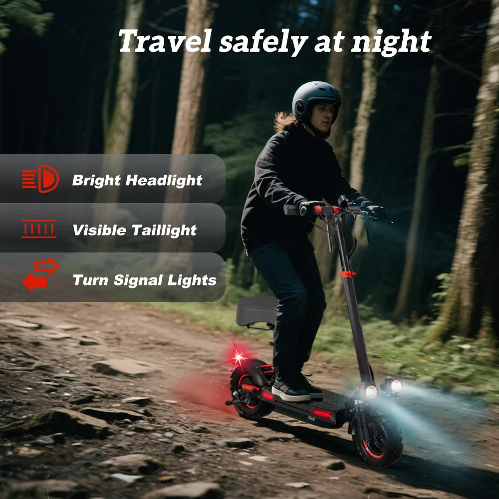 1200W Foldable Adult Electric Scooter with Seat, 11'' Off-road Tires, 48V 21Ah Battery, Dual Suspension Commuting E-scooter