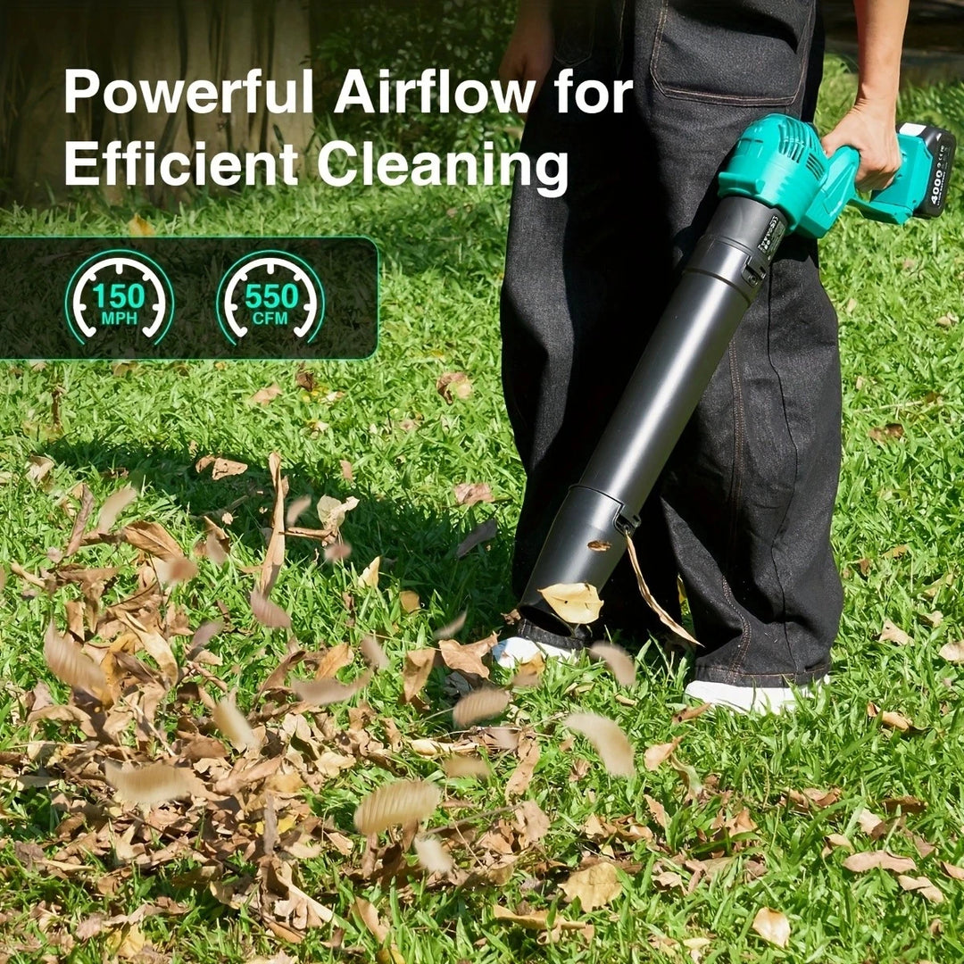 TaskStar Electric Leaf Blower 550CFM 150MPH Brushed Motor 5-Speed Rotating Head Airblower For Lawn Garden 4.0Ah Battery Powered