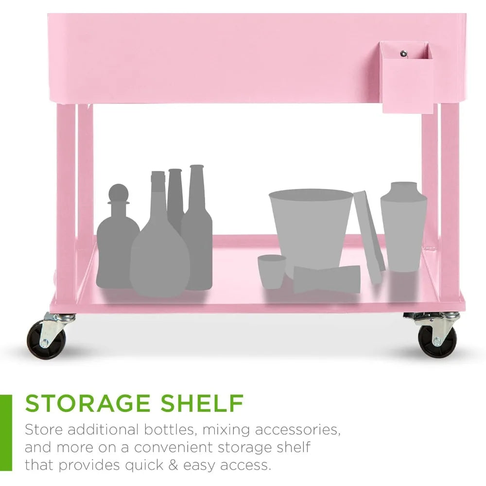 80-Quart Outdoor Steel Rolling Cooler Cart w/Ice Chest, Bottle Opener, Catch Tray, Drain Plug, Locking Wheels