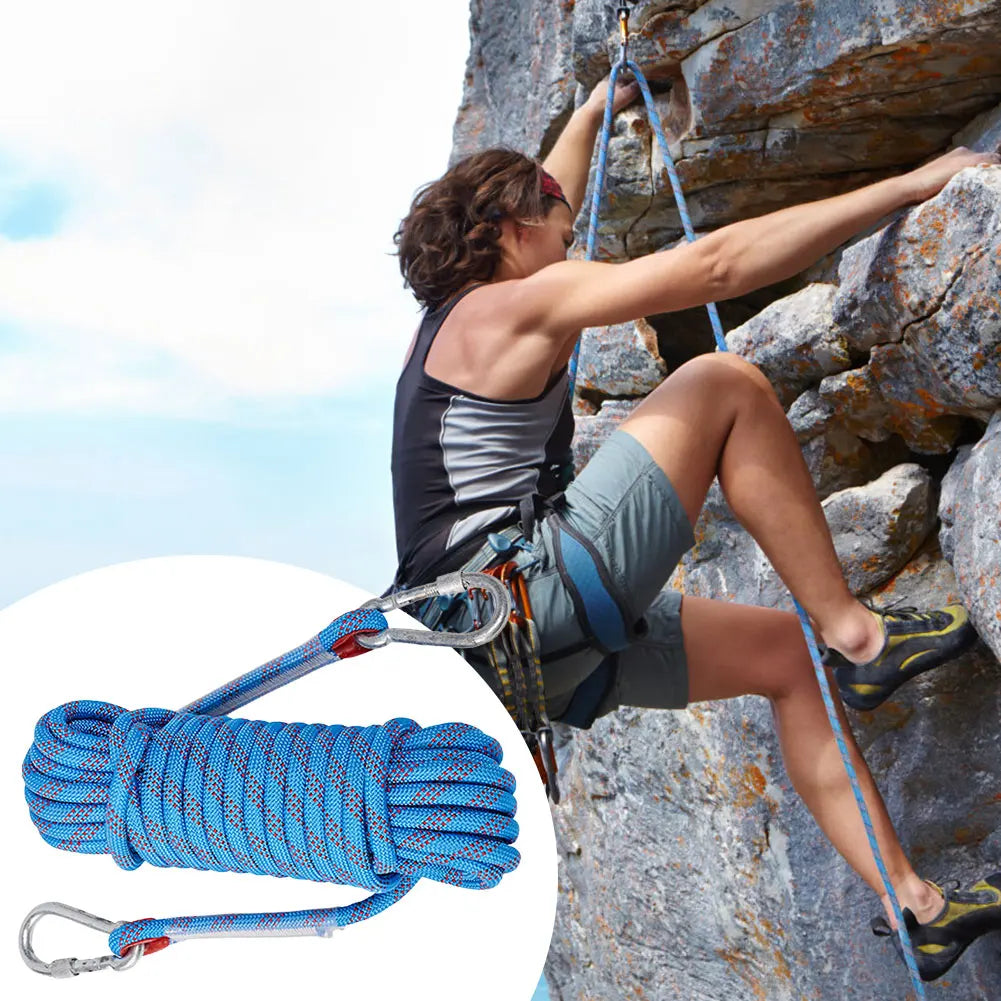 10mm Rock Climbing Rope with Hooks for Outdoor Static Rappelling Mountaineering Rescue and Fire Escape