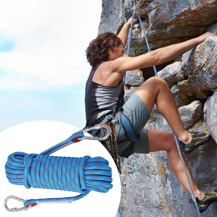 10mm Rock Climbing Rope with Hooks for Outdoor Static Rappelling Mountaineering Rescue and Fire Escape