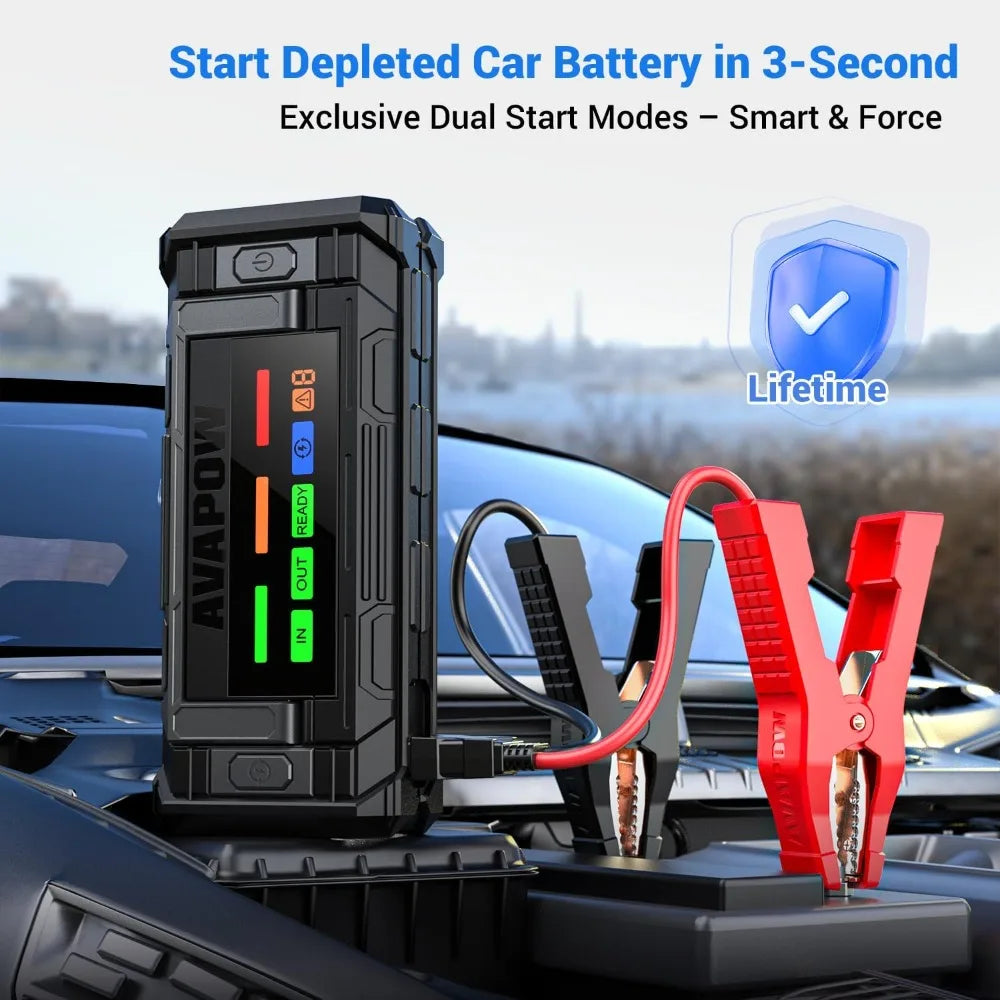 AVAPOW 8000A Battery Jumper Starter Portable with 4″ HD Display PD 30W Dual-Way Fast Charging, 12V Car Starter Jump Box & Batter