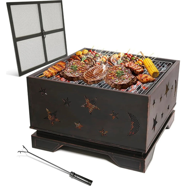 Fire Pit BBQ Charcoal Grill, 26 Inch Outdoor Extra Deep Wood Burning Firepit with Poker
