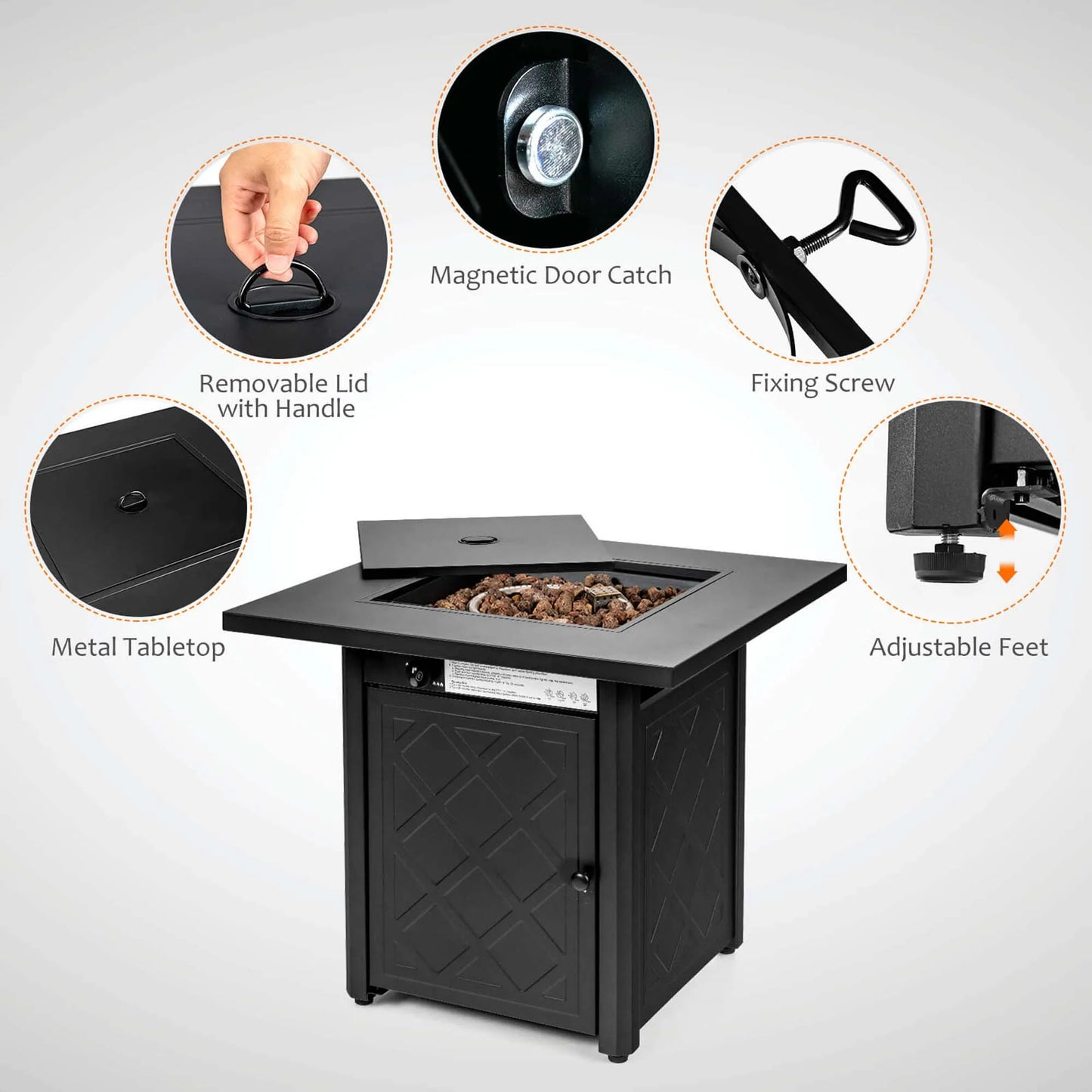 7 PCS Patio Furniture Set with 28" 50000 BTU Propane Gas Fire Pit Table Cushions Red