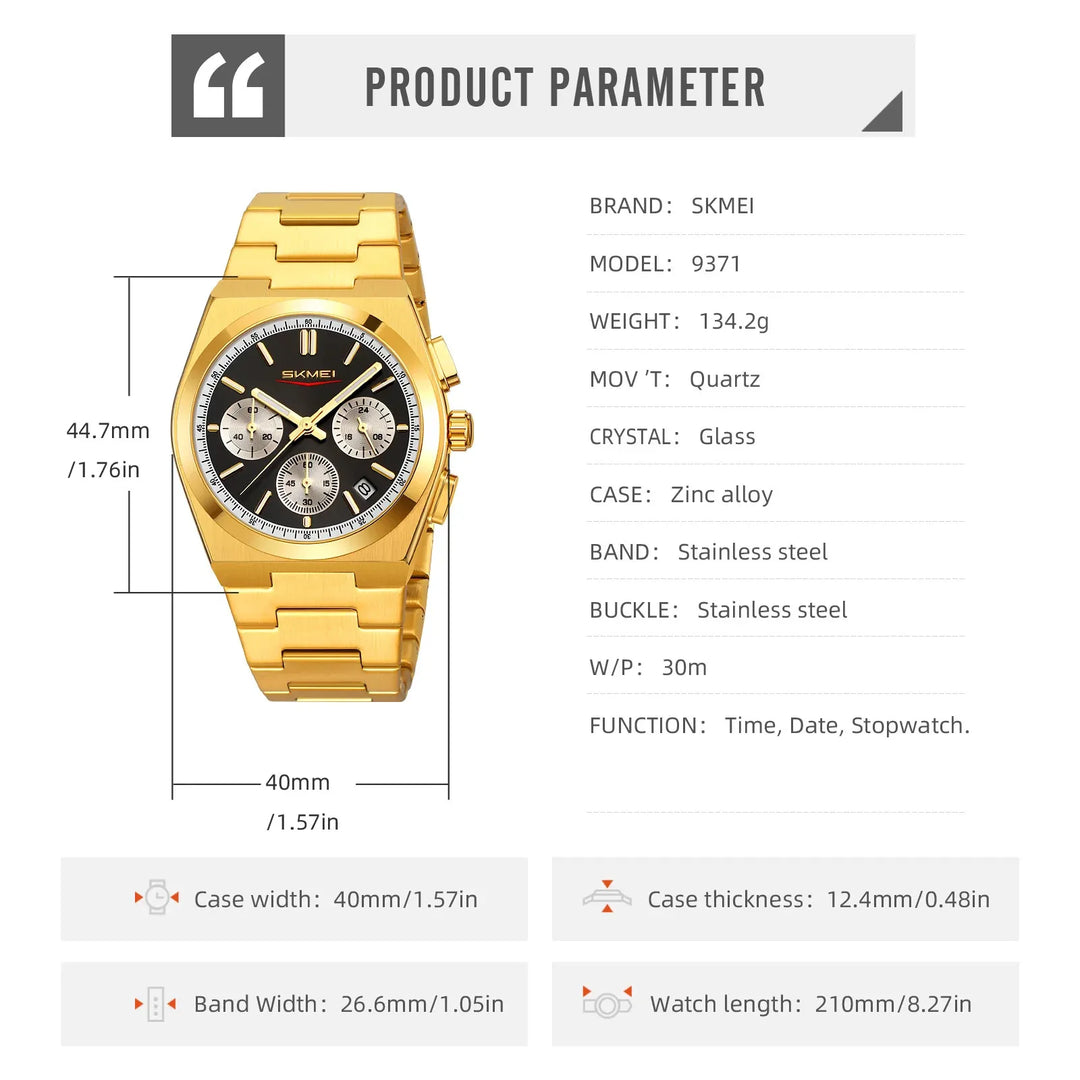 Men StainlSteel Quartz Electronic SKMEI 9371 Wristwatches Watch Business