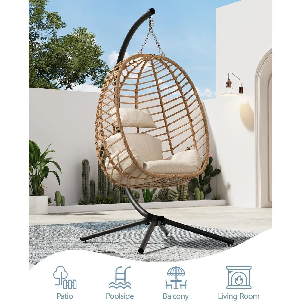 Egg Swing Chair With Stand Outdoor Patio Hanging Cushion
