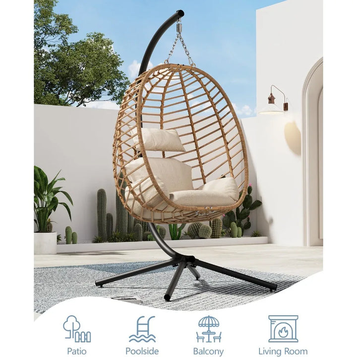 Egg Swing Chair With Stand Outdoor Patio Hanging Cushion