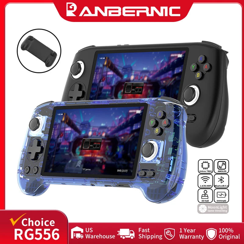 ANBERNIC RG556 Retro Handheld Games Console 5.48" AMOLED Screen WIFI Android Video Games Player Supports AI Assistant Streaming