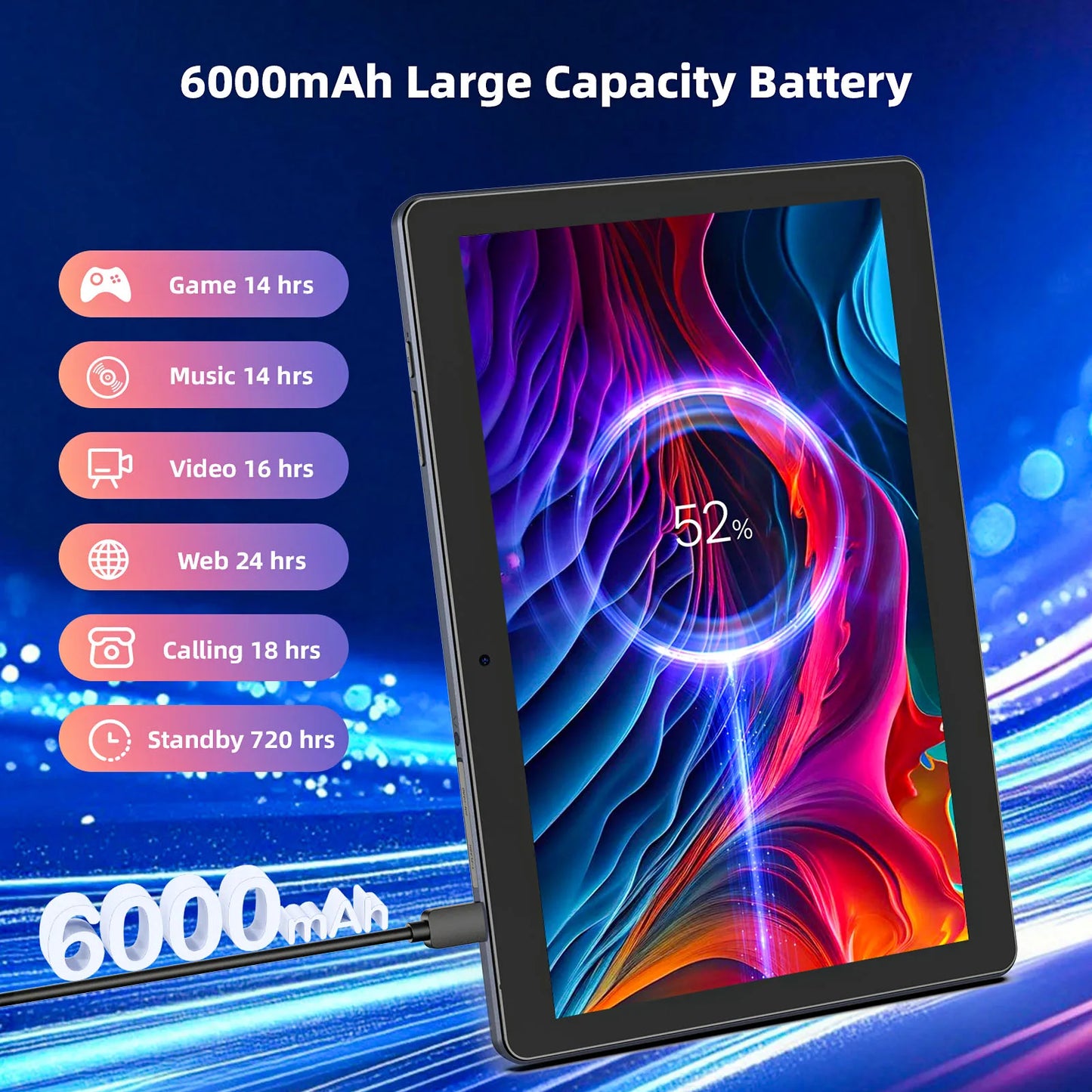 BAKEN 10.1-inch Android13 tablet, 4(2+2)GB+64GB, quad-core processor, dual cameras, wifi, Bluetooth, 2-in-1 tablet