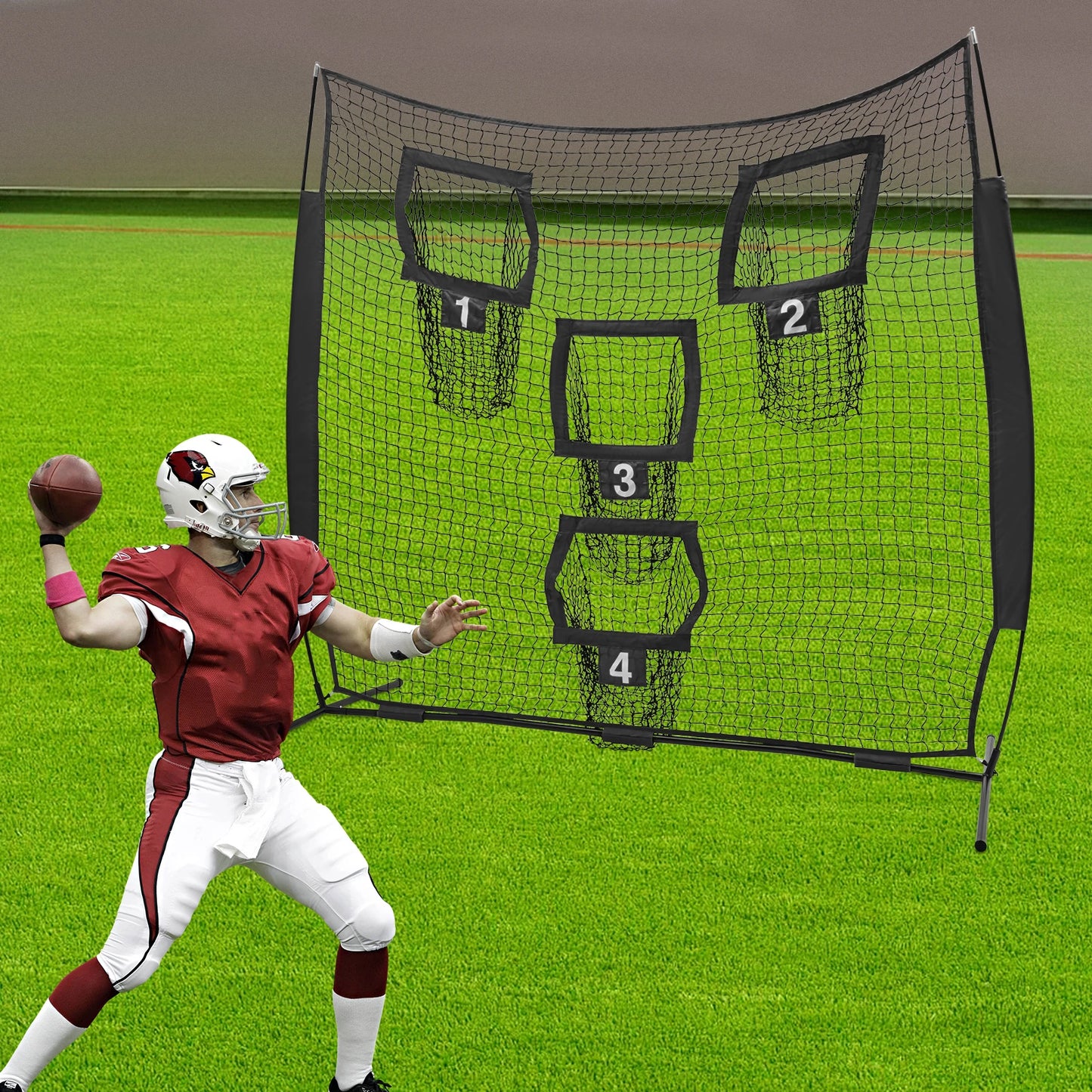 Football Target Net, 7*7ft Football Trainer Throwing Net, Football Training Net with 4 Target Pockets for Sports Grounds