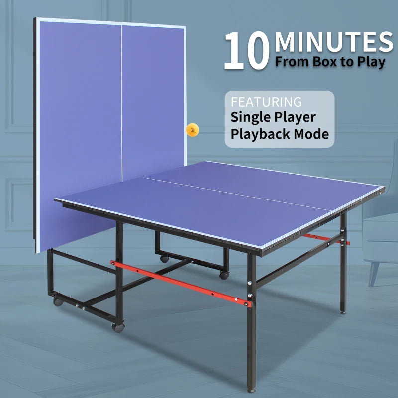8ft Mid-Size Table Tennis Table Foldable & Portable Ping Pong Table Set for Indoor Games with Net, 2 Table Tennis Paddles and 3