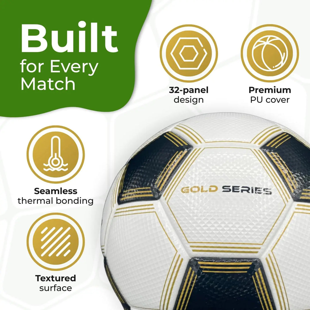 Gold Series Soccer Ball Size 5 - NFHS Approved Thermal Bonded Korean PU Leather Professional Match