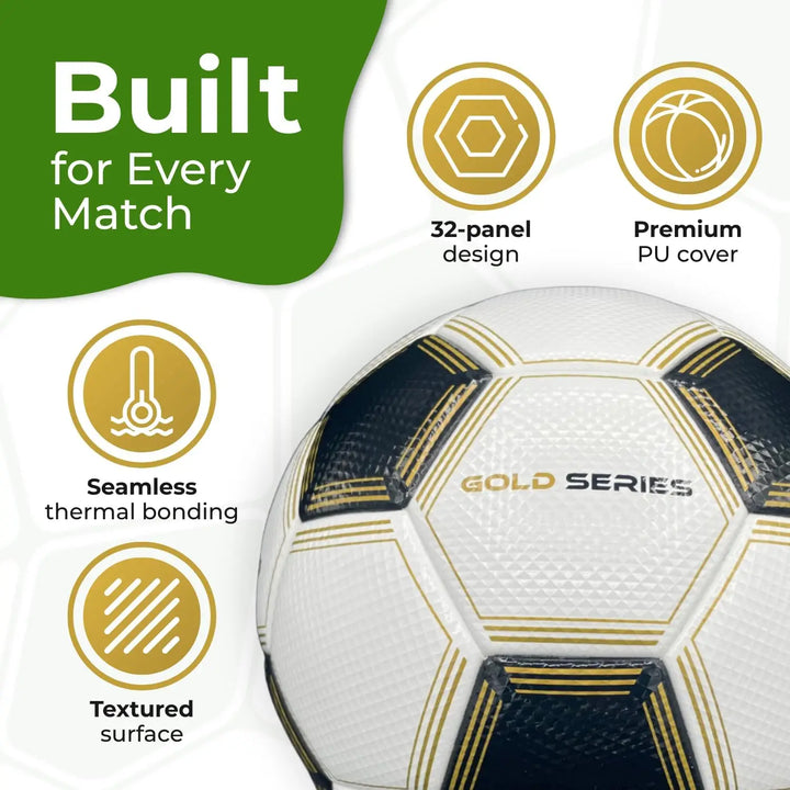 Gold Series Soccer Ball Size 5 - NFHS Approved Thermal Bonded Korean PU Leather Professional Match
