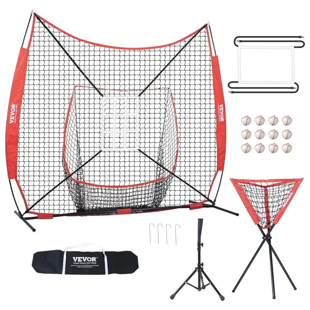 7FTx7FT BASEBALL SOFTBALL PRACTICE NET FOR HITTERS CATCHERS PITCHERS WITH BOW FRAME CARRY BAG 12 BALLS BALL COLLECTOR
