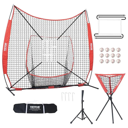 7FTx7FT BASEBALL SOFTBALL PRACTICE NET FOR HITTERS CATCHERS PITCHERS WITH BOW FRAME CARRY BAG 12 BALLS BALL COLLECTOR