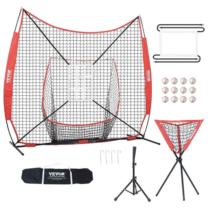 7FTx7FT BASEBALL SOFTBALL PRACTICE NET FOR HITTERS CATCHERS PITCHERS WITH BOW FRAME CARRY BAG 12 BALLS BALL COLLECTOR