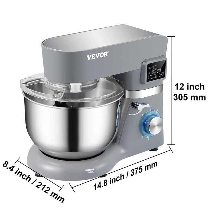 SucceBuy Stand Mixer Electric Dough Mixer with 6 Speeds LCD Screen Timing 5.8 Qt Stainless Steel Bowl Dough Hook Flat Beater