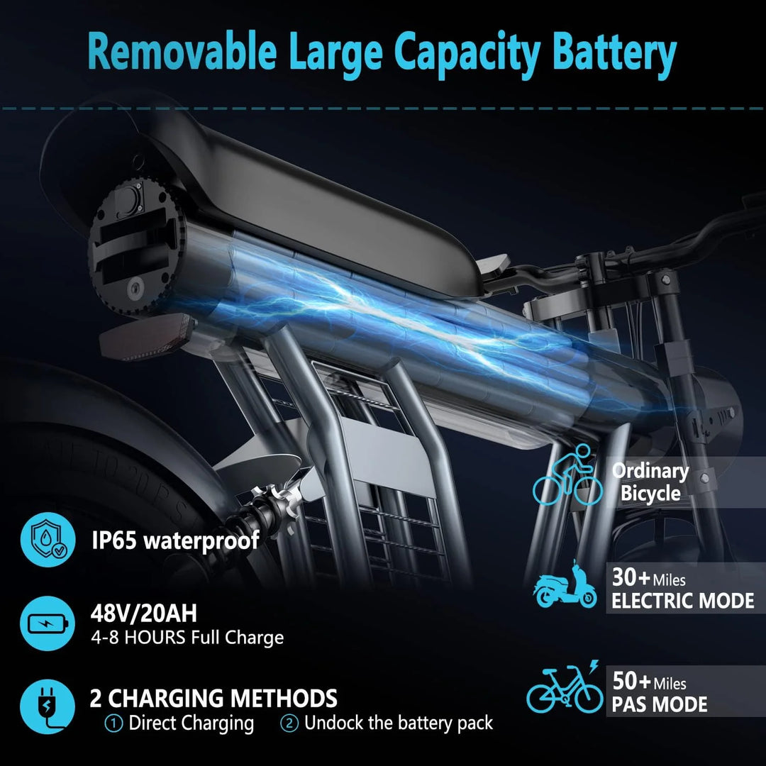 1200W adult electric bicycle, 48v20ah 20 inch tires, 32MPH outdoor commuting electric bicycle, with front and rear turn signals