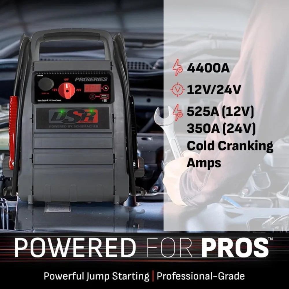 Schumacher Electric DSR ProSeries Car Battery Jump Starter - 4400 Peak Amp 12V/24V Car Starter, Jump Box & Portable Power Statio