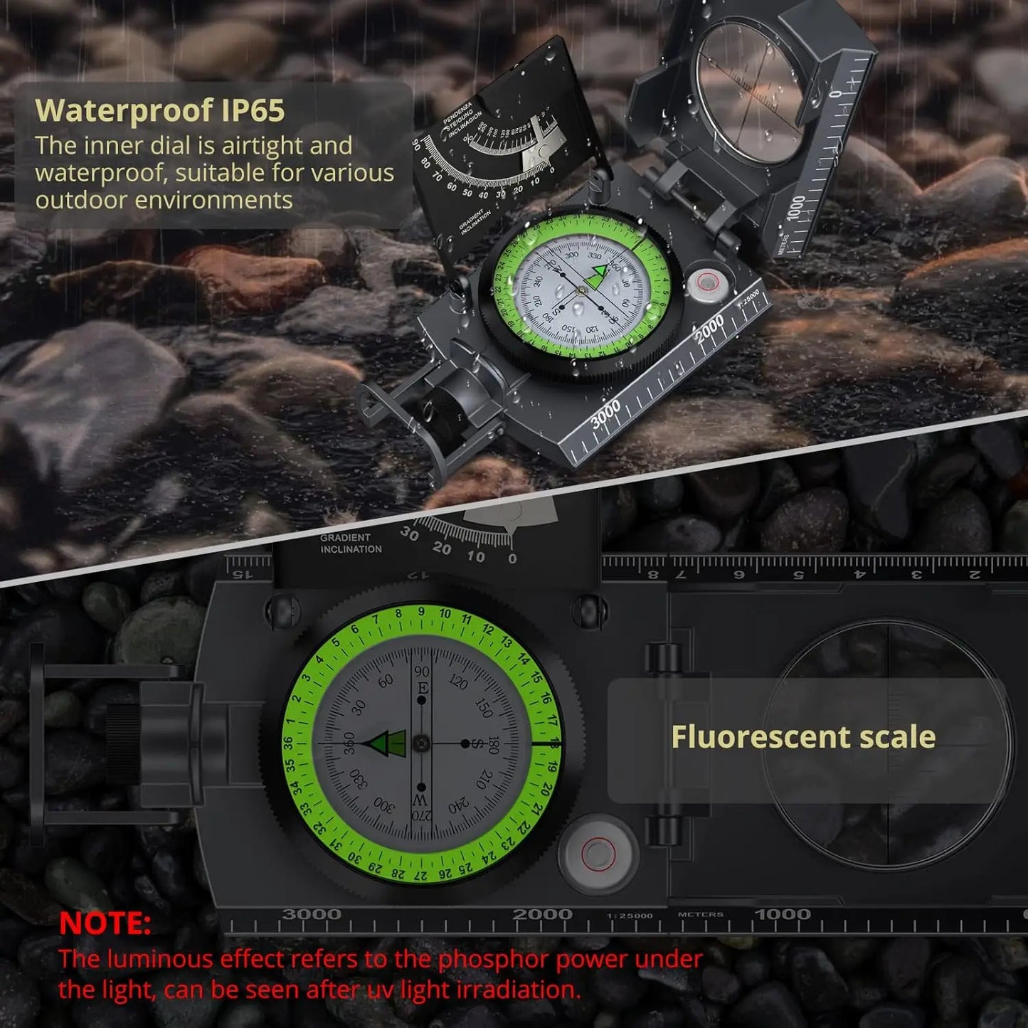Anbte Compass Hiking,Waterproof Metal Compass with Clinometer,Lightweight,for Camping,Hunting,Hiking Navigation.