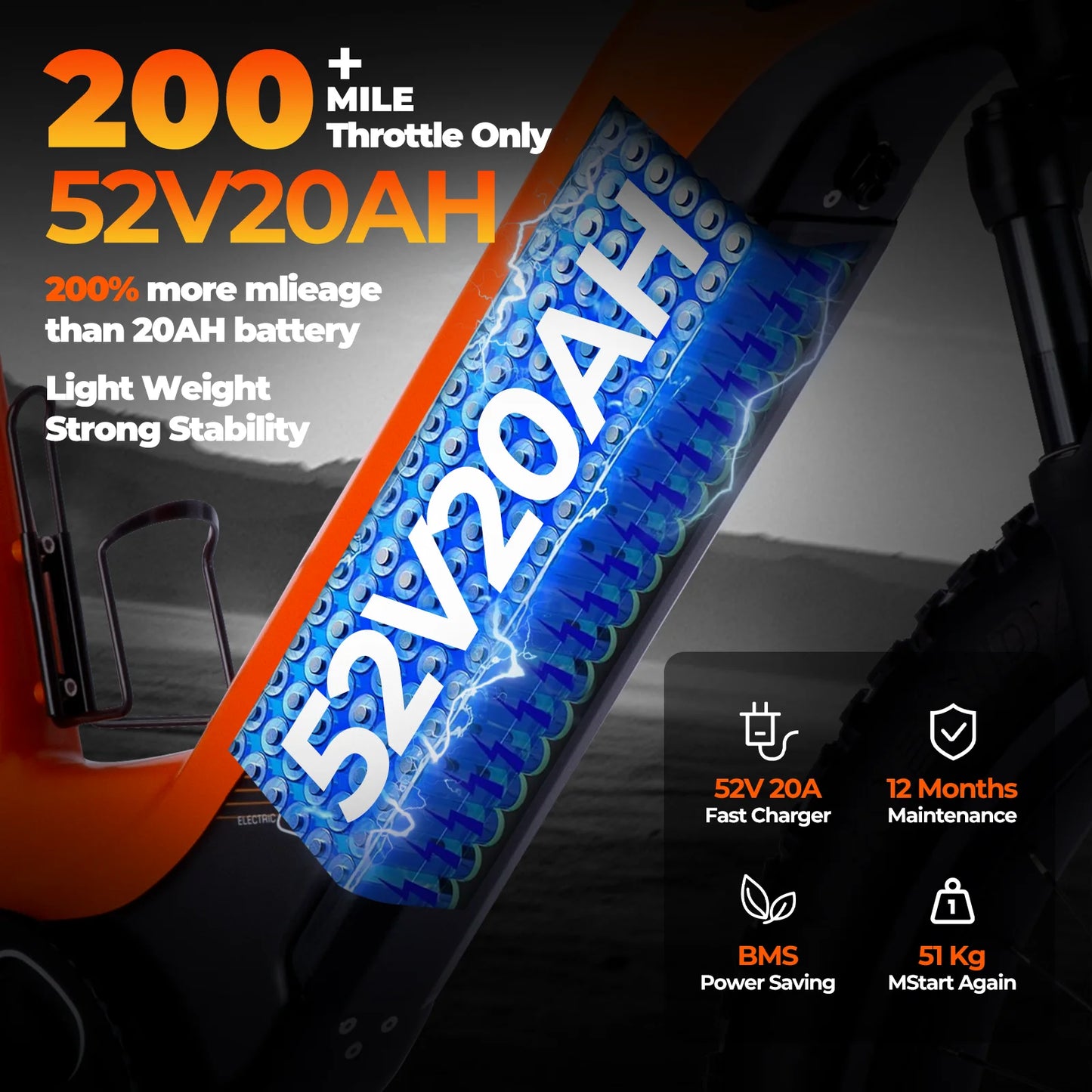 750W off-road electric bicycle 52V 17Ah 26 inch 4.0 fat tire with USB port and Bluetooth APP LCD screen 9-speed