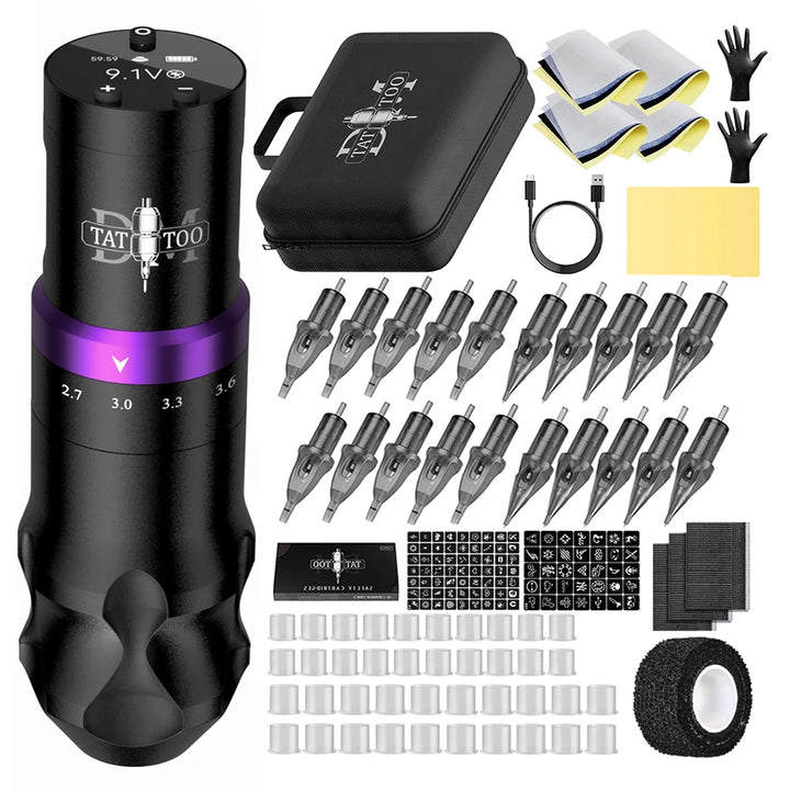 DM Gorilla Wireless Tattoo Kit Adjustable Stroke Tattoo Machine 1500mAh Powerful Customized Low Noise Motor For Permanent Makeup